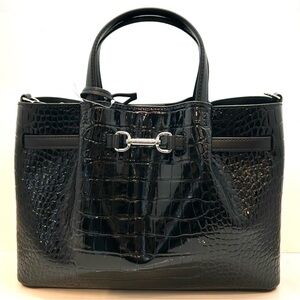 Michael Kors Carson Medium Crocodile Embossed Satchel Bag Black